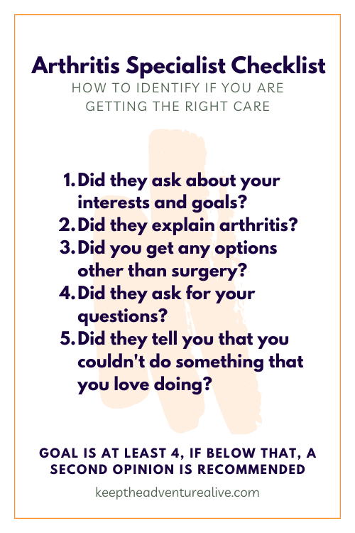 arthritis specialist checklist